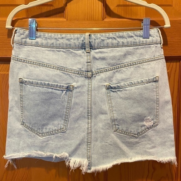 Distressed Light Wash Denim Mini Skirt - Picture 2 of 3